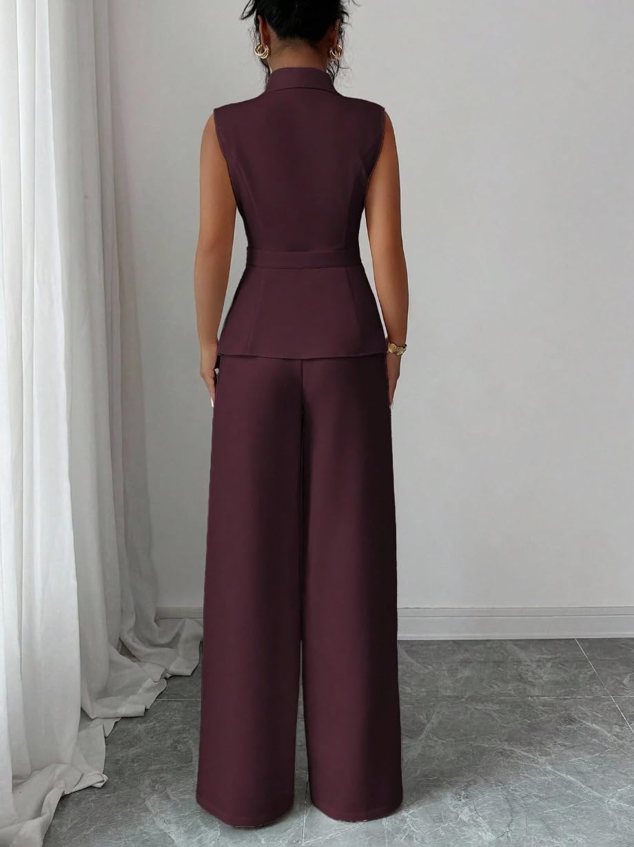 Conjunto Verano Mujer Conjuntos De 2 Piezas Para Mujer Trajes De Oficina Elegantes Blazer Sin Mangas Y Pantalones De Pierna Ancha Conjuntos Casuales Elegantes Para Damas Ideales Para Invitadas A Bod