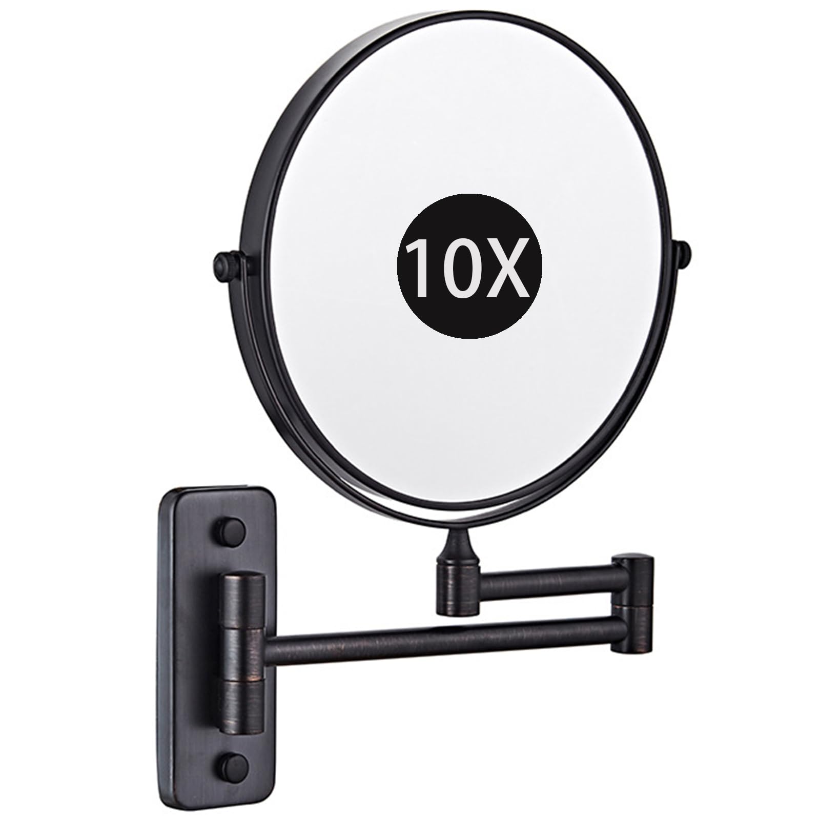 SXFSDOU 8" Wall Mounted Makeup Mirror with Magnification, Double Sided Magnifying Mirror, Extendable Bathroom Shaving Cosmetic Vanity Mirror,Black,10X