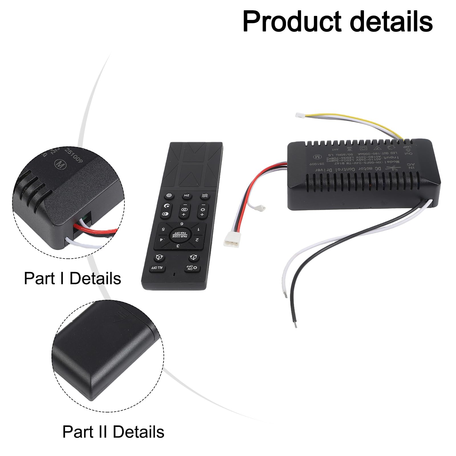 Kit de control remoto de luz de ventilador de techo, 6 velocidades, controlador regulable de frecuencia variable con función de monitoreo de batería