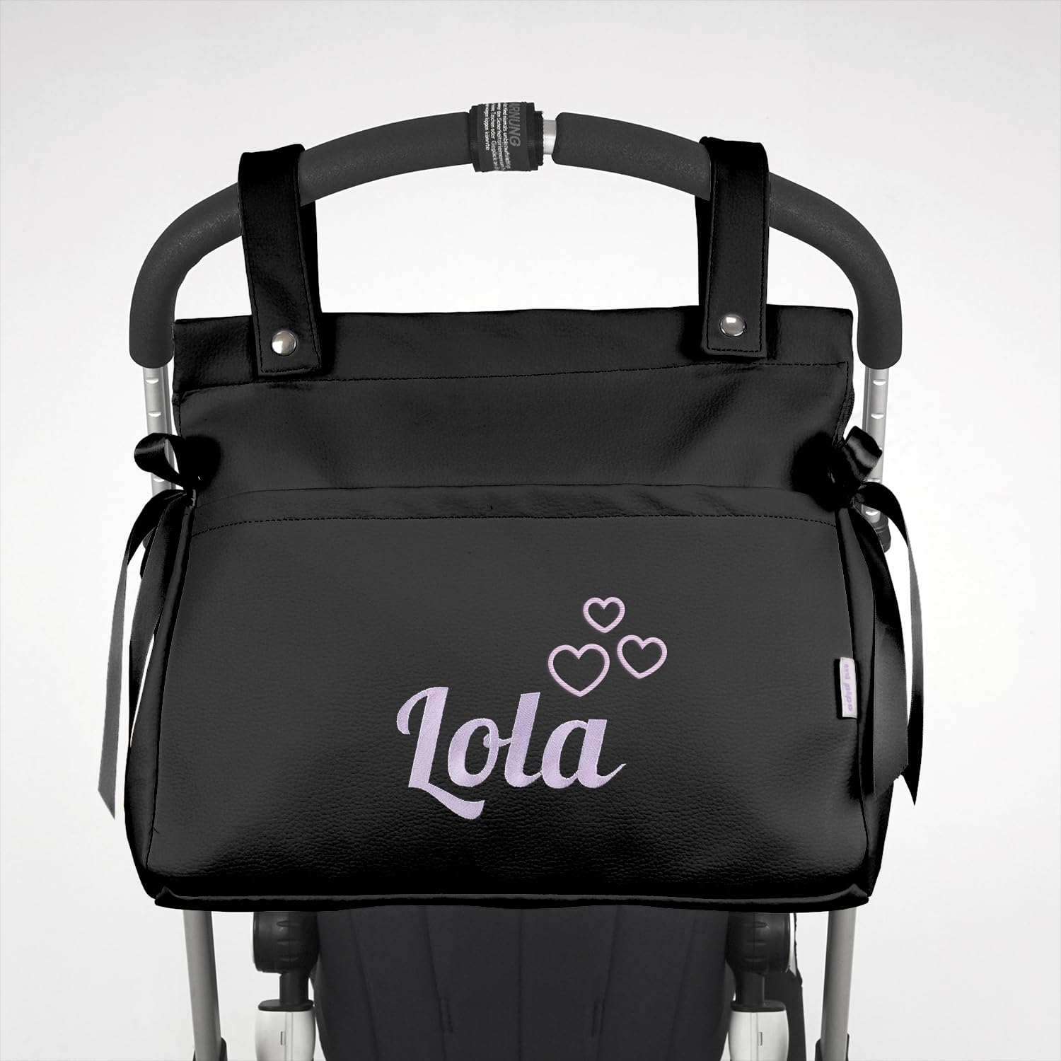 Bolso Carro Bebe Personalizado Panera con Nombre - Negro | Bolsa Carrito Bebé de Polipiel con Cremallera | Bolso Maternidad Organizador para Carrito | Fabricado en España | 37x33x13 cm