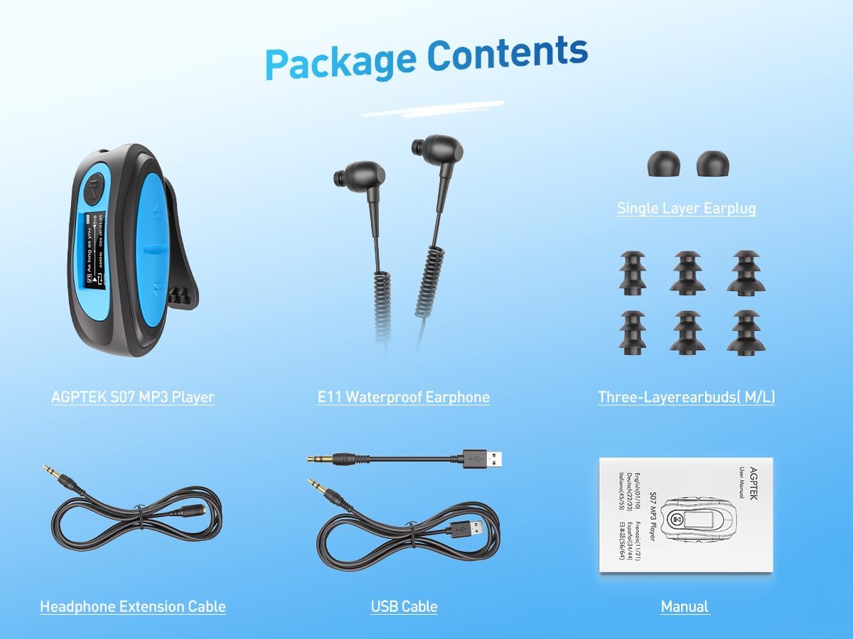 AGPTEK IPX8 Waterproof Mp3 Player with Screen, Multi-Functional Clip Music Player with Waterproof Headphones for Surfing Swimming Water Sports - Image 9