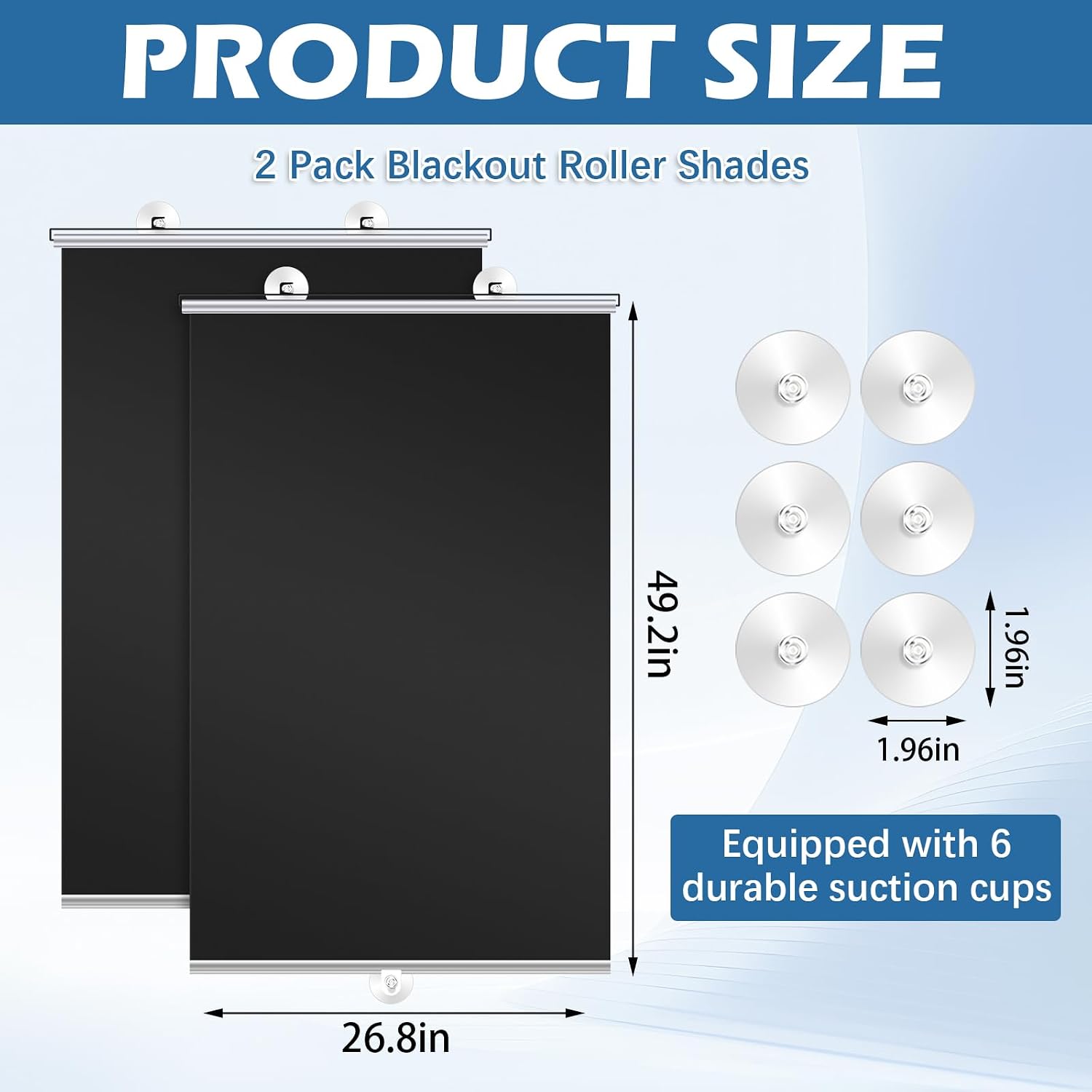 2 Pcs No Drill Blackout Roller Shades with Suction Cups