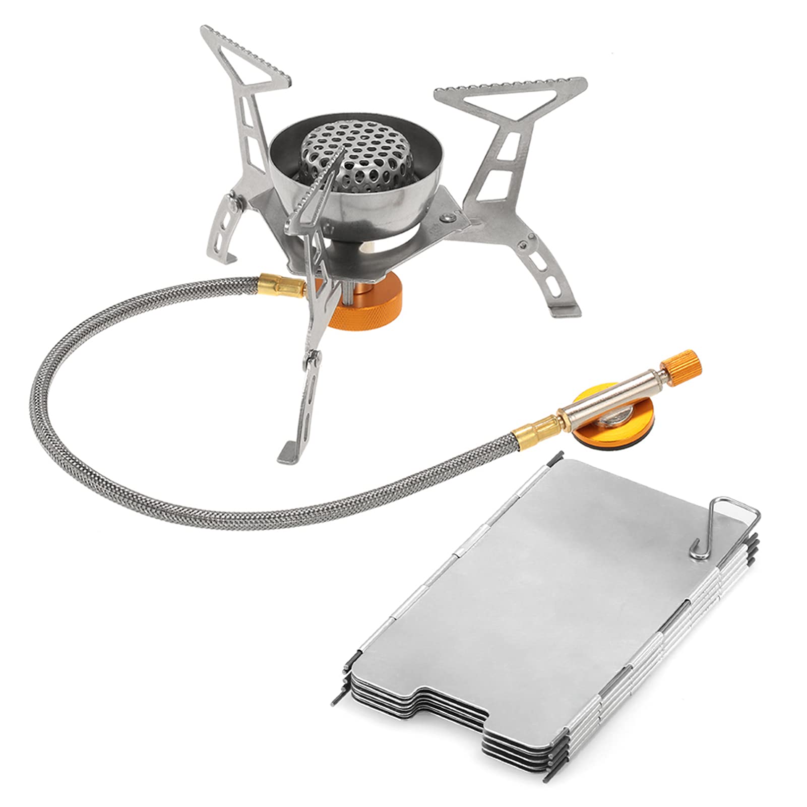 IrovamiOutdoor Camping 3200W Big Power Windproof Gas Stove Butane Burner Portable Foldable Split Furnace with 9-plate Windscreen Wind Shield