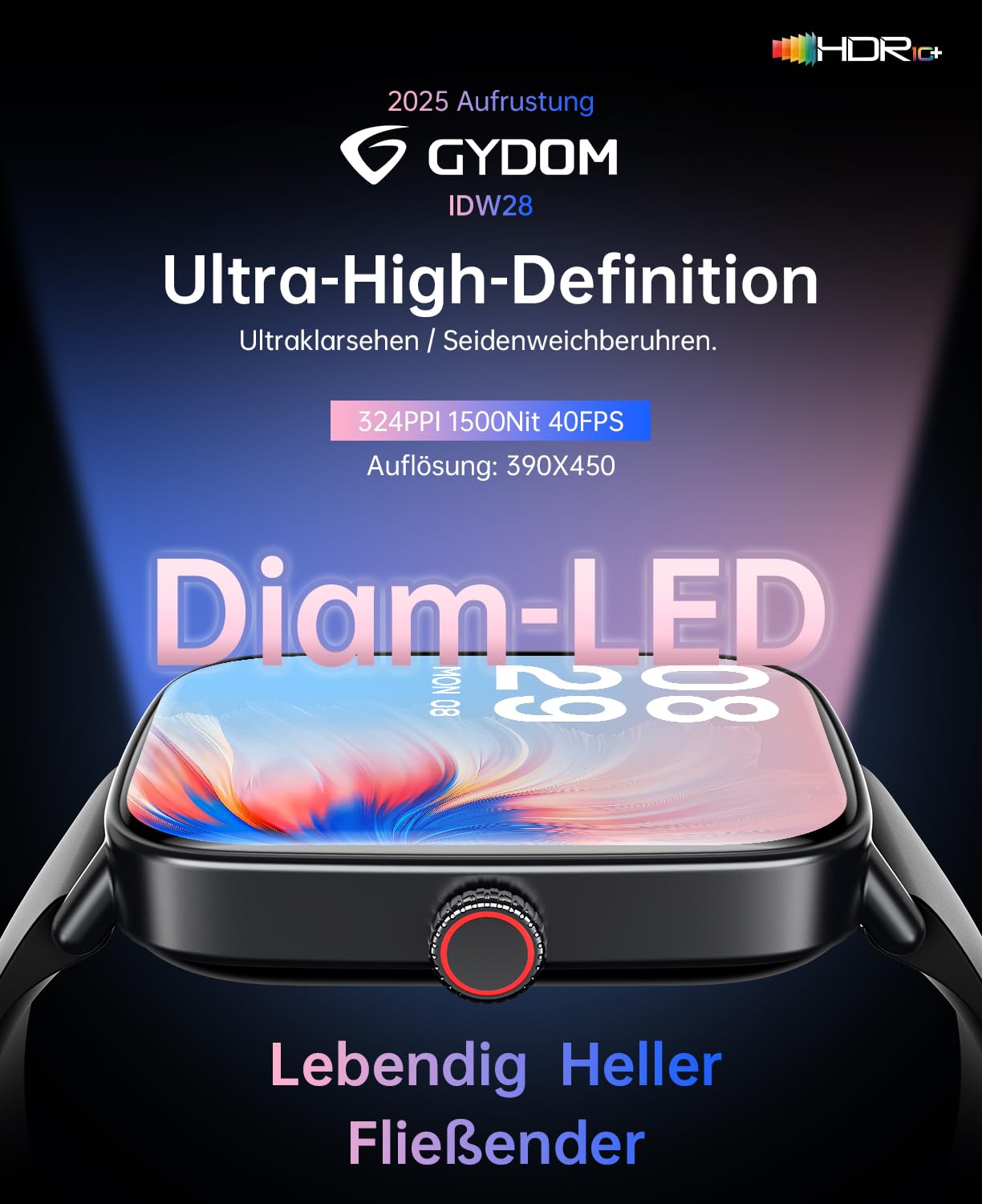 Gydom Smartwatch Herren mit Telefonfunktion 1.85" HD 2 Armbänder Fitnessuhr Fitness Tracker Herzfrequenz/SpO2/Schlafmonitor/IP68 Wasserdicht Sportuhr Schrittzähler Uhr für Samsung Android iOS Schwarz