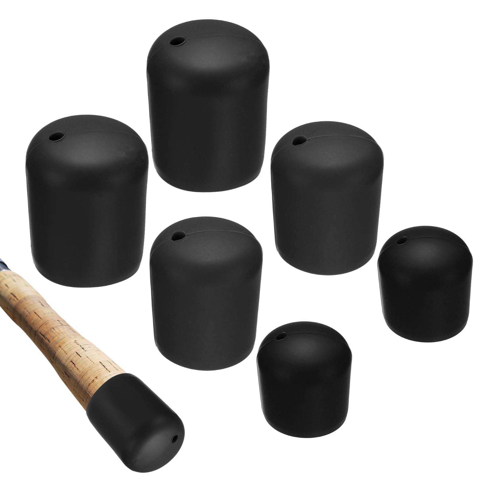 YELARXI Fishing Rod Butt Cushion, Cap End Pole Seat Cushions Protector 6 Pack & 3 Size & Silicone & Black - Fitting for (Outdoor/Fishing/Hiking/Camp/Chair Legs) — image 1