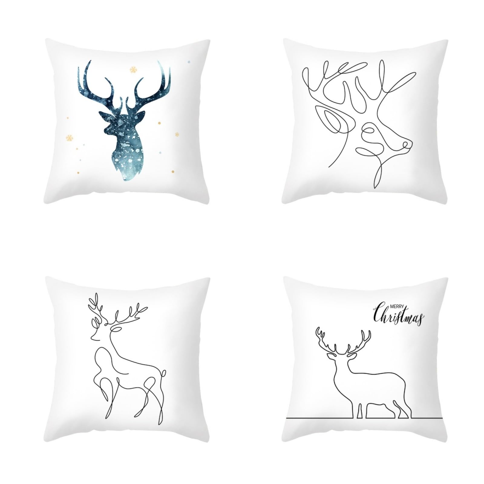 Pillow Cases 4 Pack White Animals Cushion Covers Soft Linen Cushions with Covers Included Washable Sofa Cushions with Invisible Zip Pillowcase Pillow Cover Breathable Cushion Cover 45x45cm