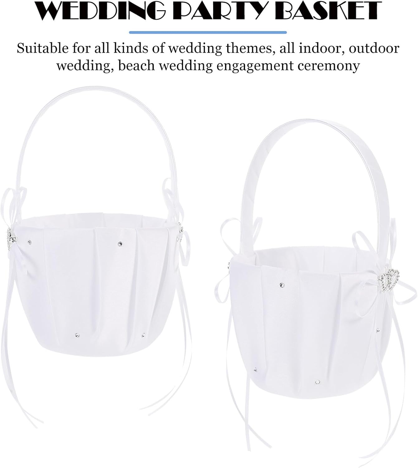 SHINEOFI Wedding Flower Girl Basket White Floral Basket with Handle Romantic Heart Bow Design for Bridal Ceremony and Wedding Party Supplies
