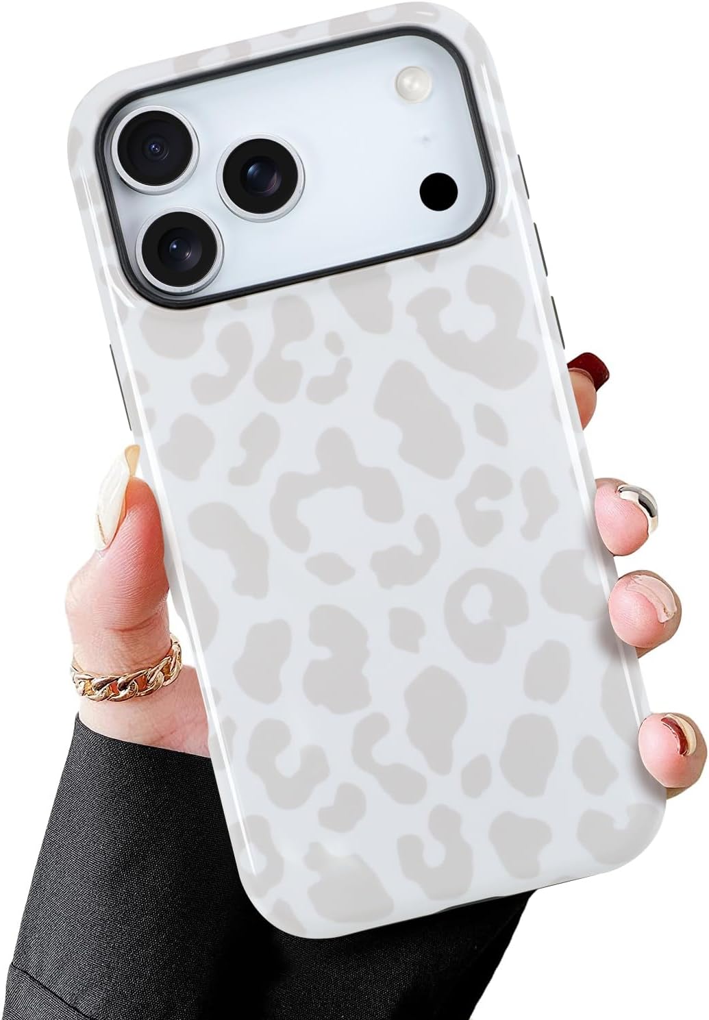 MZELQ Magnetic for iPhone 17 Pro Max Case 6.9 Inch, White Leopard Cheetah Pattern [Compatible with Magsafe Charging] 2 in 1 Matte Shockproof Protection Hard Phone Cover for Women Men