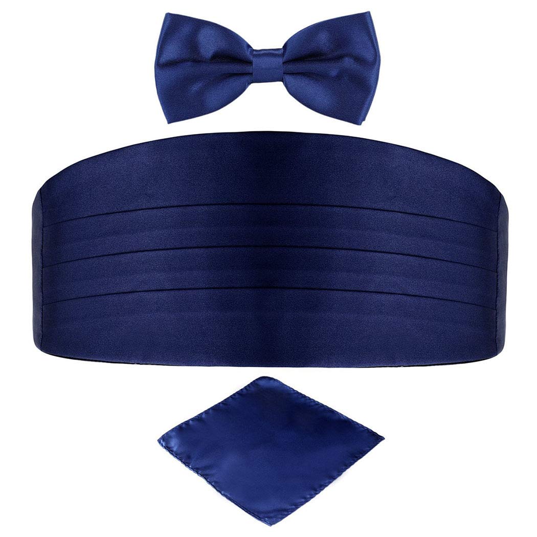 BiruilMen's Cummerbund Bow Tie Set Paisley Pretied Bowtie Hanky Pocket Square Set For Tuxedo Party Wedding