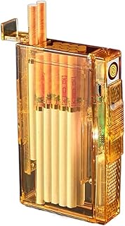 2023 Clear Case Lighter, Windproof Flameless USB Lighter, Cigarette Case Ejector, 2 in 1 Portable Lighter, Holds 20 Cigarettes, Men's Gift, Birthday Gifts (Color : C)