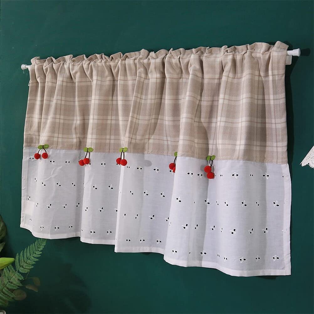 Cenefas vintage de cuadros para ventanas rústicas, cortina bistro con bolsillo de barra ideal