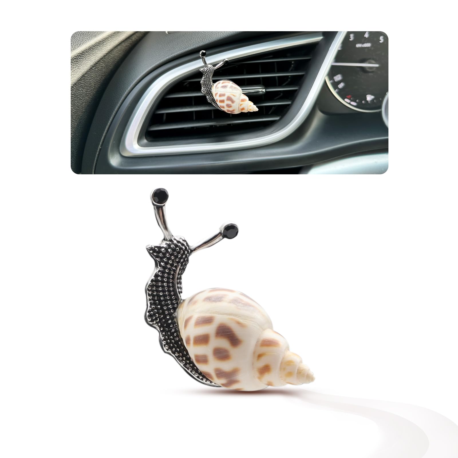 ORIESSE Schnecken-Lüftungs-Clip, natürliche Muschelschale, Auto-Lufterfrischer-Auslass-Clip, niedliches Tier-Autozubehör für Frauen, nachfüllbar, Auto-Diffusor-Clips (weiß/gelb)