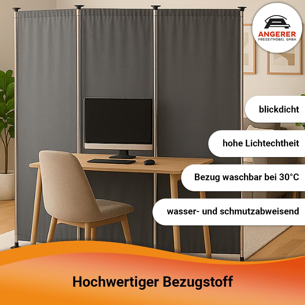 ANGERER Paravent 3-teilig, Swingtex dunkelgrau | Raumteiler, Raumtrenner, Sichtschutz, für Windschutz & Schatten auf Balkon, Bezug aus waschbarem Stoff, Made in Germany