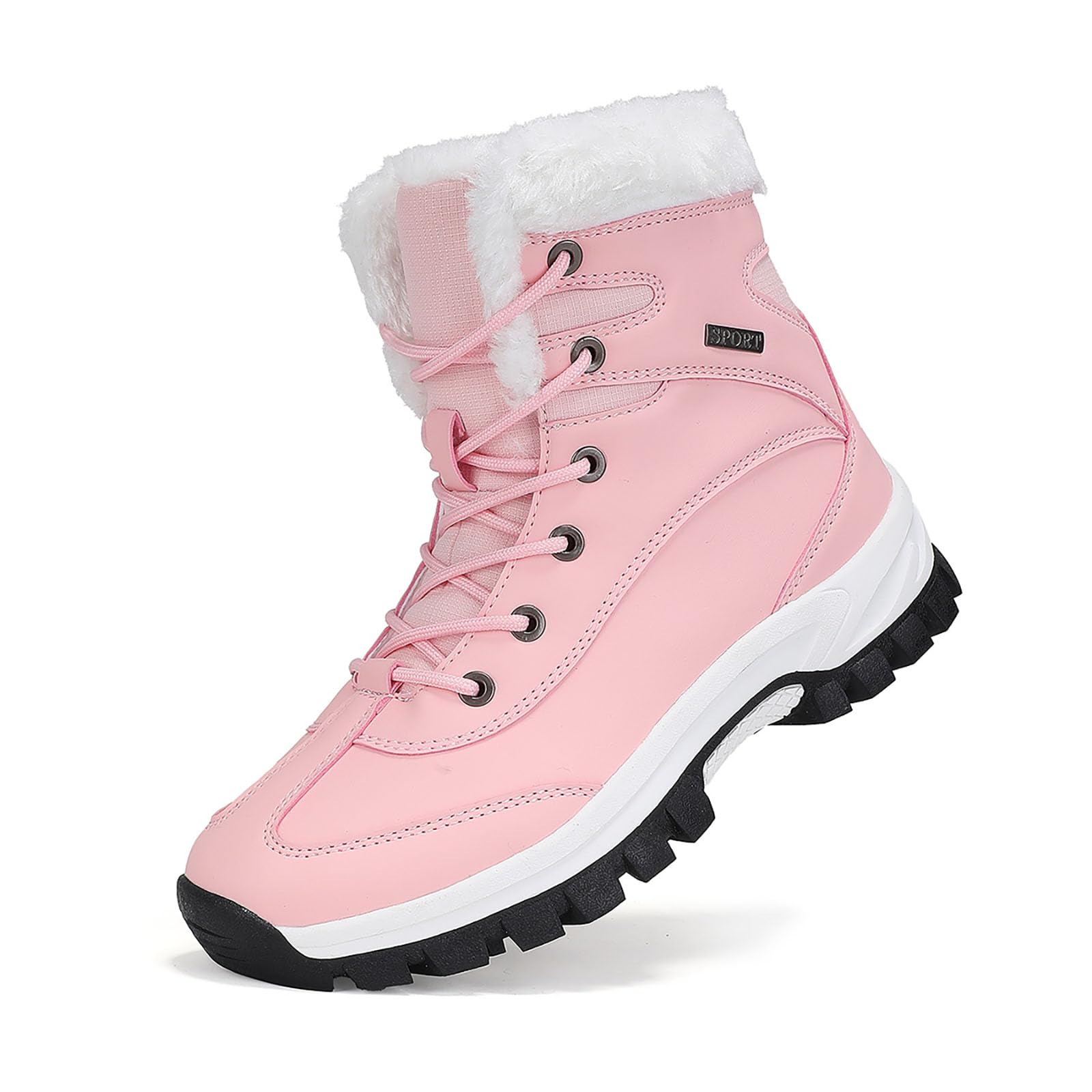 Womens Waterproof Leather Platform Fuzzy Snow Boots Insulated Non-Slip Outdoor Warm Fur Lined Winter Walking Hiking Ankle Booties