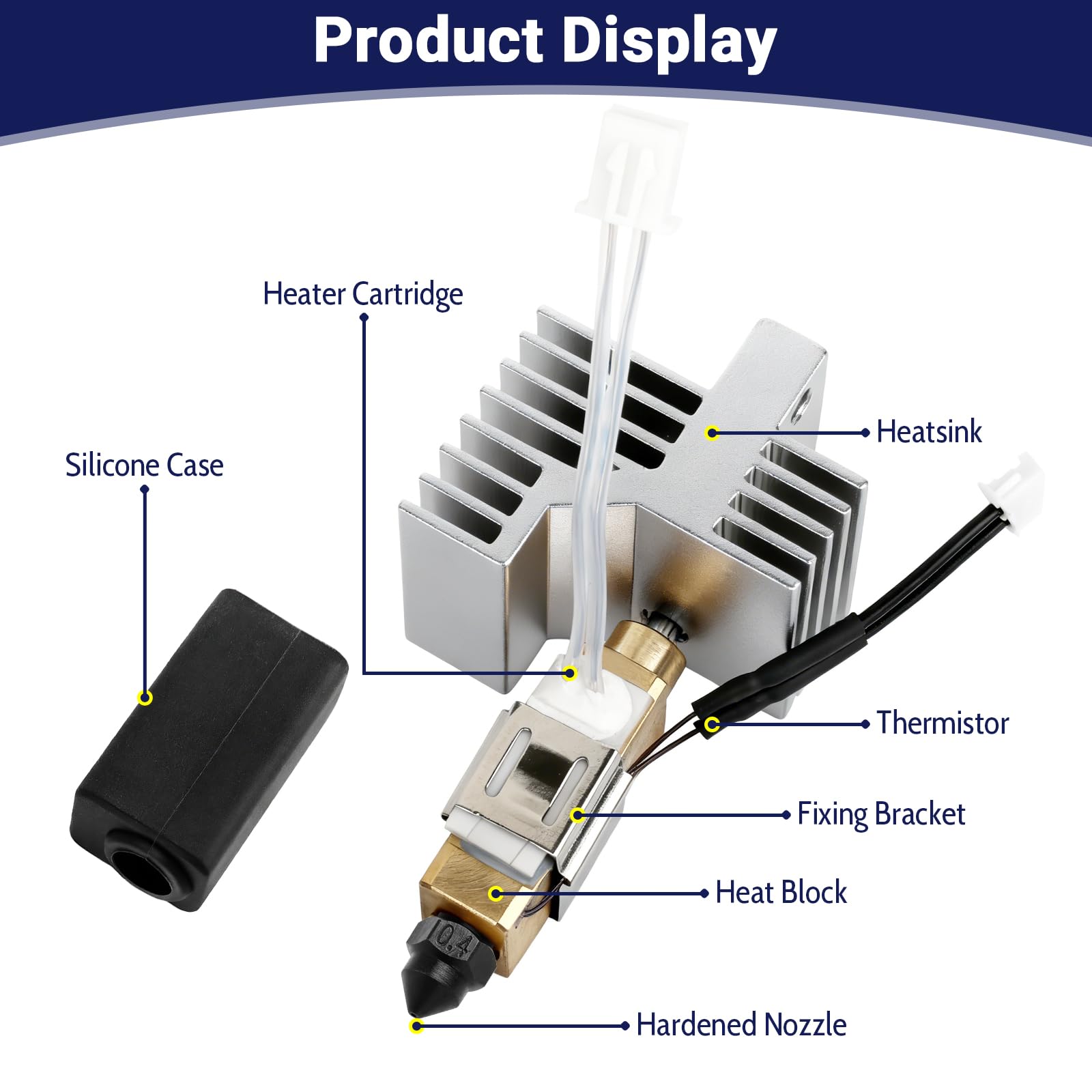Kit de extrusora de cerámica Hotend de 0,4 mm para Centauri Carbon Print Head Extrusora con boquillas endurecidas extra de 0,2 mm, 0,4 mm y 0,6 mm, disipador de calor con cubierta de silicona extra