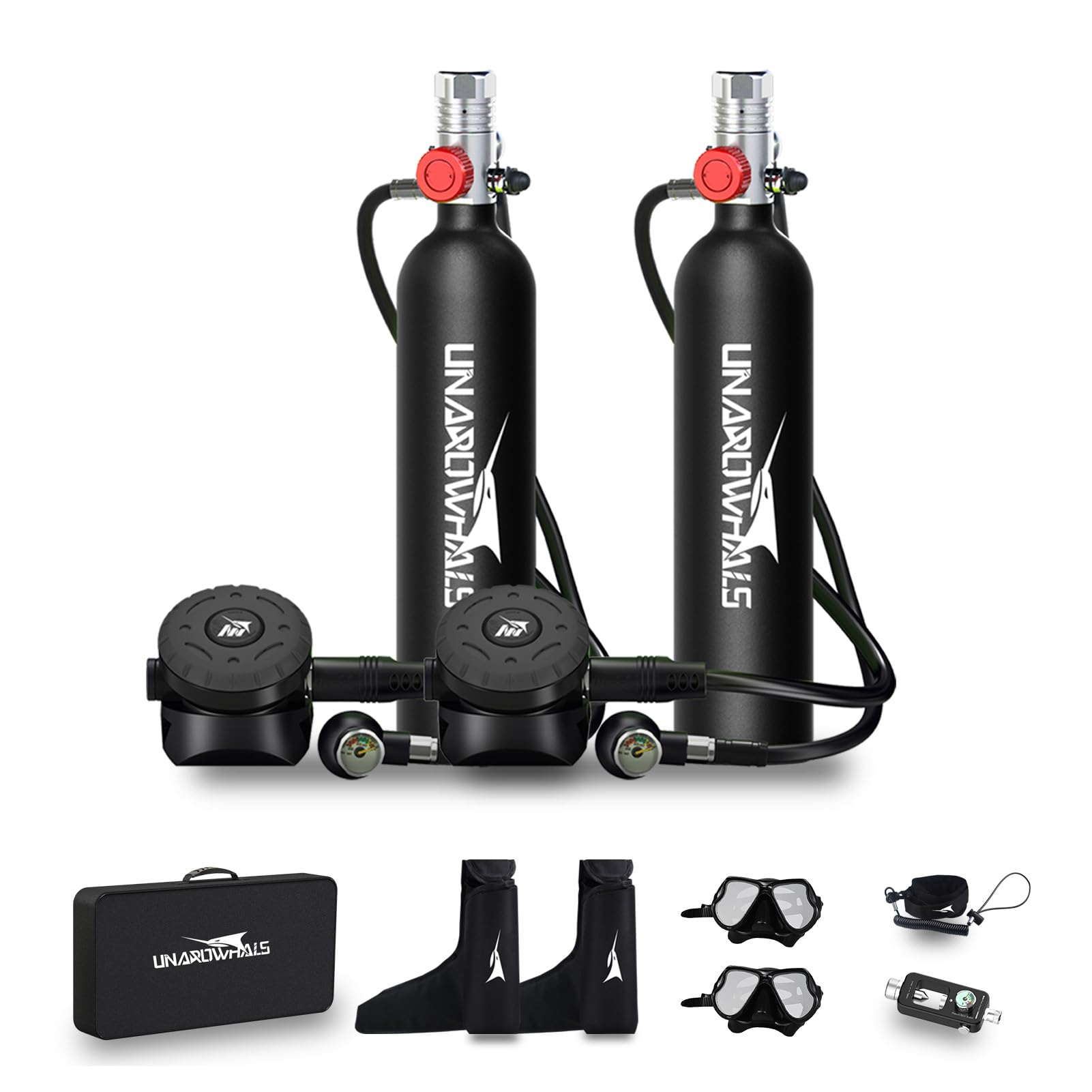 Mini Scuba Tank 1L, 3000 PSI Portable Diving Tank with Extended Pressure Gauge, DOT & CE-EN250 Certified, 15–20 Minutes Underwater Breathing for Snorkeling & Exploration