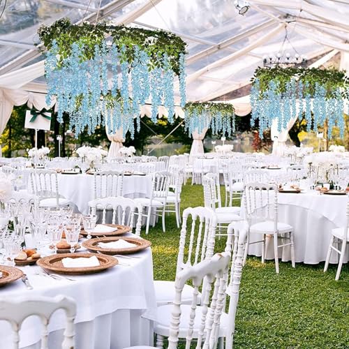 Image of SATYAM KRAFT 6 Pcs (43.2 inch) Artificial Wisteria Vine Garland | Long Silk Hanging Flowers String for Wedding Decoration Items, Mandap, Christmas Party, Festival Event & Home Decor (Sky Blue)