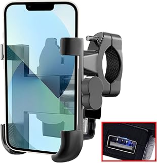 OTOROYS JAWA-Grip Metal CNC Bike Mount Holder with USB Charger Navigation 360 Degree Rotation for All Smartphones Bicycle, Motorcycle, Scooty (Black)
