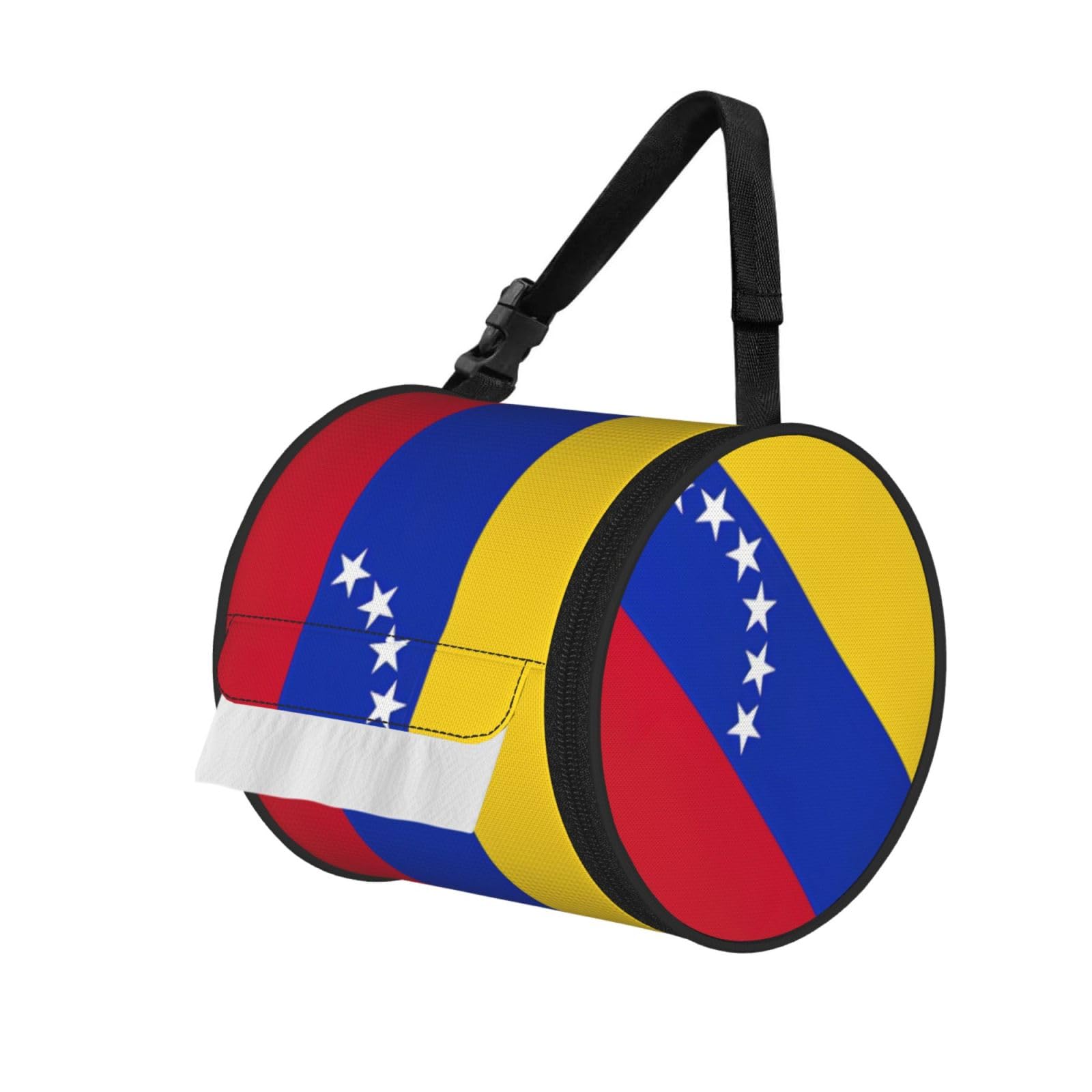 Flag Of Venezuela Print Cylinder Tissue Holder Bag With Strap, Portable Roll Dispenser Case For Car Rv Camping