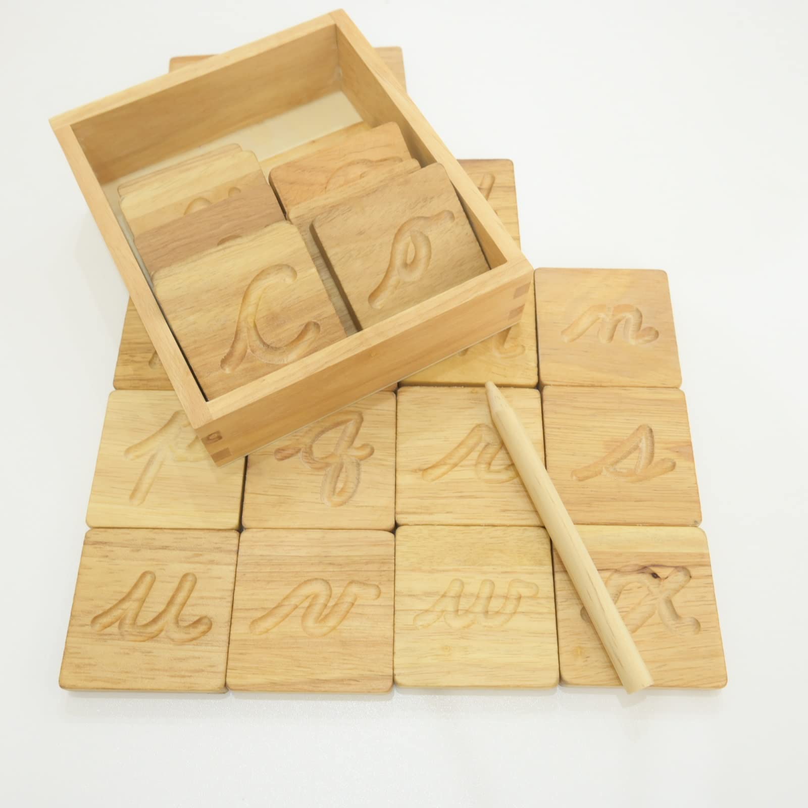 WUYANXIA Preschool Learning Letter Tracing,Wooden Letters Practicing Board,Pre Writing Skills Exercises Handwriting Practice Board Early Education Toys for Toddlers,Set of 26 Pieces(Cursive)