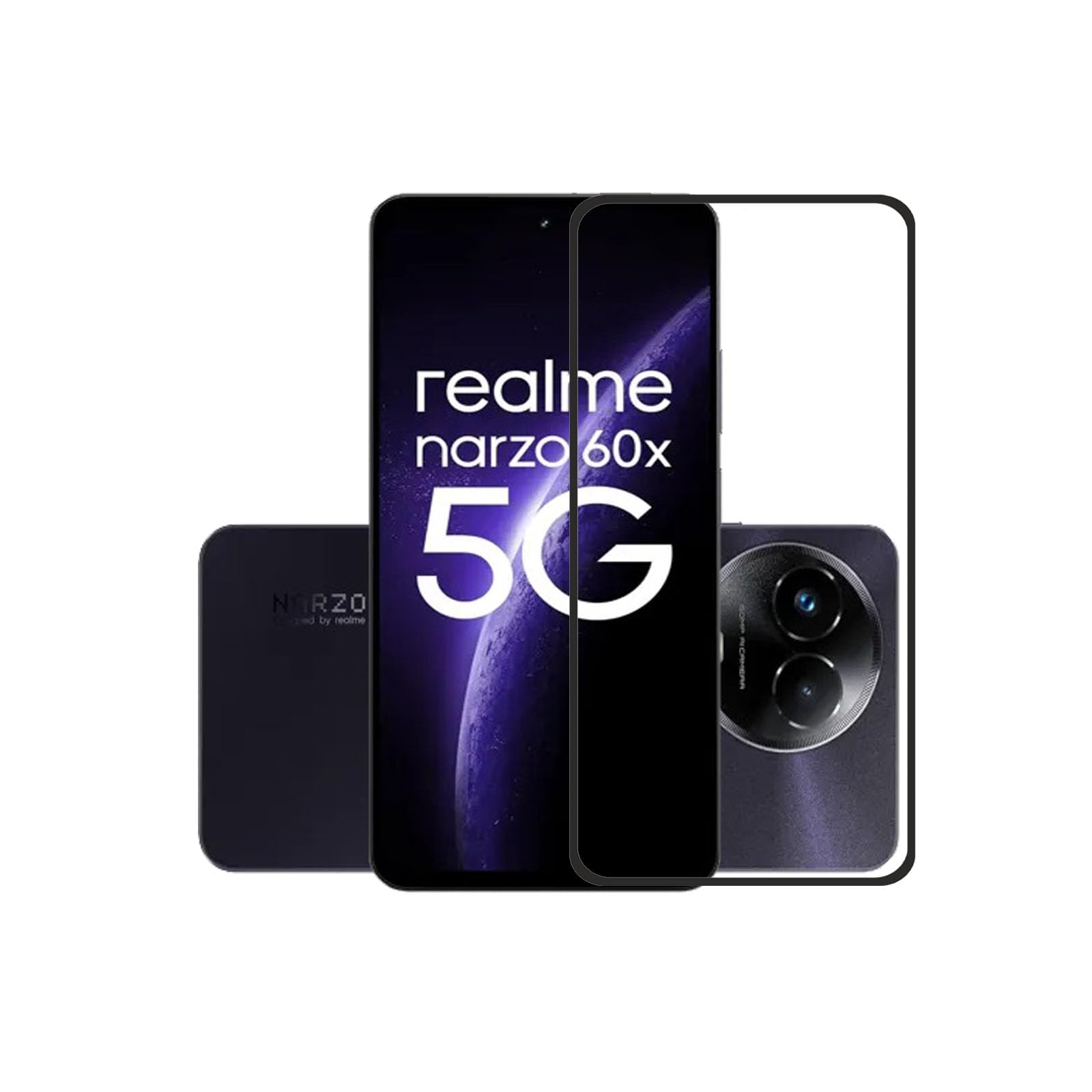 NSTAR® Realme Narzo 60x 5G Edge-to-Edge Tempered Glass Screen Protector| Screen Protector Full Glue Coverage Tempered Glass for Realme Narzo 60x 5G (Black) (Pack of 1)