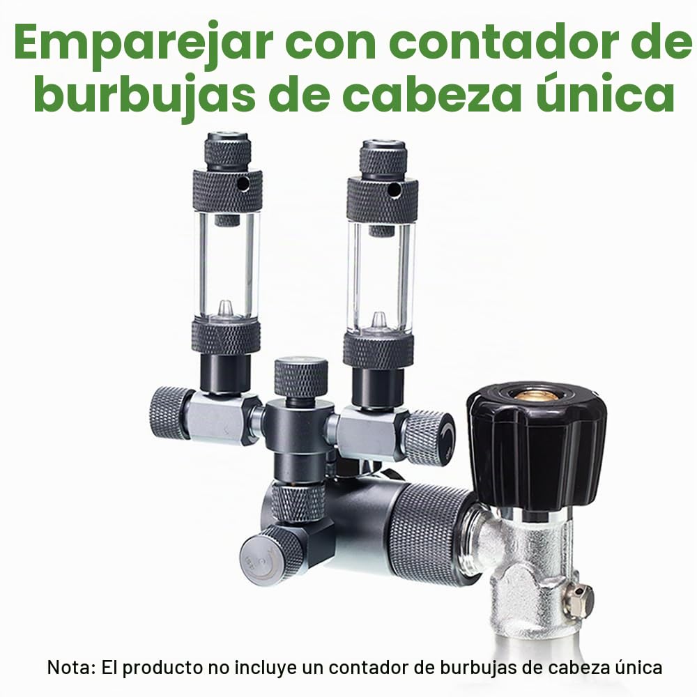 MiOYOOW Divisor de CO2 para Acuario, regulador de CO2 para Acuario, válvula de Aguja Doble de precisión de aleación de Aluminio, apilable de 2 vías para Contador de Burbujas