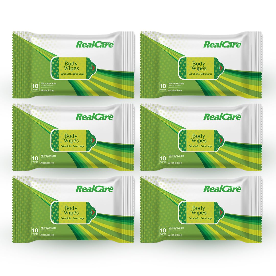 REALCAREAdult Body Wipes, Pack of 6 | 320x320 mm | Extra Soft Extra Large | Alcohol Free Body Wipes (60 Piece (Pack of 6))