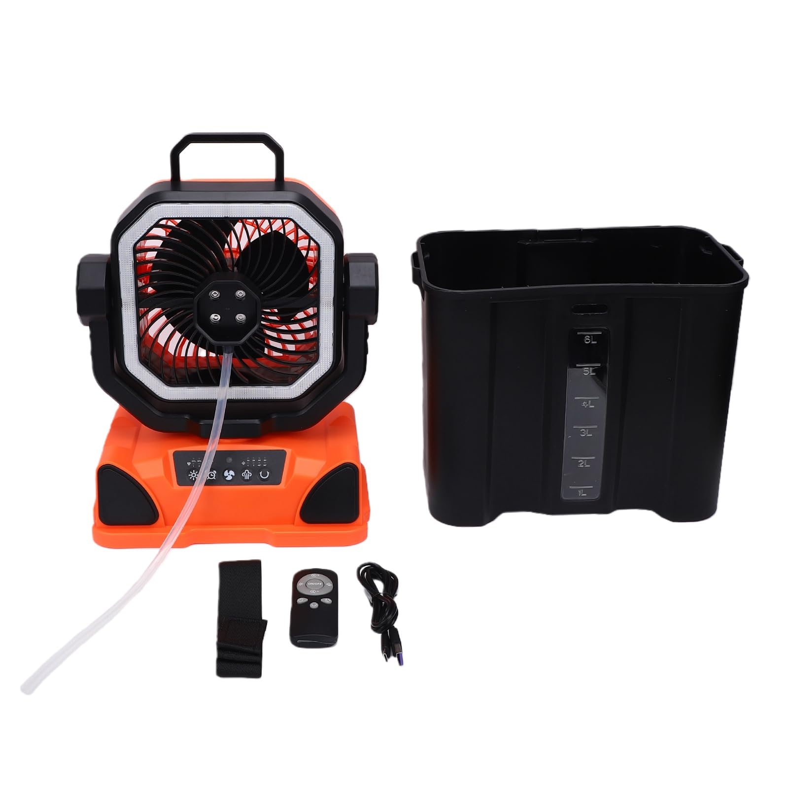 Ventilateur Brumisateur de Camping Rechargeable avec Seau de 6 L, Ventilateur de Tente Portable alimenté par Batterie de 20 000 MAh avec Lumière LED, Télécommande et Port de Chargement de