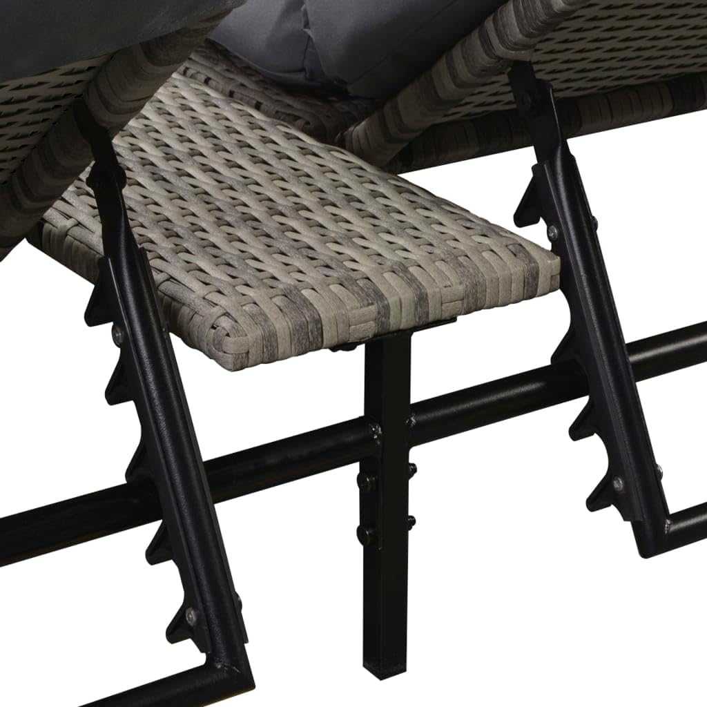 Outdoor Beds Double Sun Lounger with Cushion Poly Rattan Gray,Comfortable Outdoor Double Rattan Sun Lounger with Adjustable Backrest for Patio and Garden Beds for Patio, Lawn & Garden
