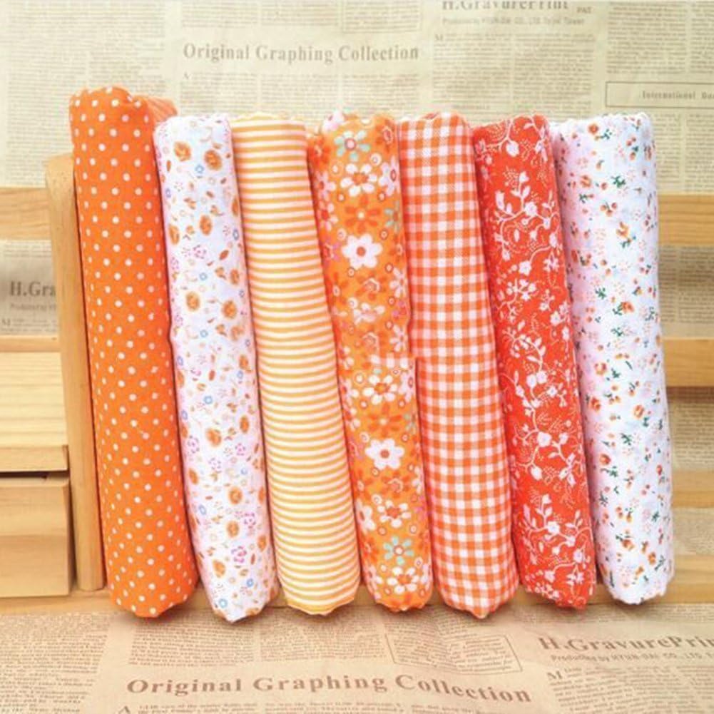 Txuolin Orange 7Pcs Cotton Craft Fabric Bundle Squares Patchwork Diy Sewing Scrapbooking Quilting Floral Dot Pattern Craft Hobby Fabric 10" X 10" (25Cm X 25Cm)