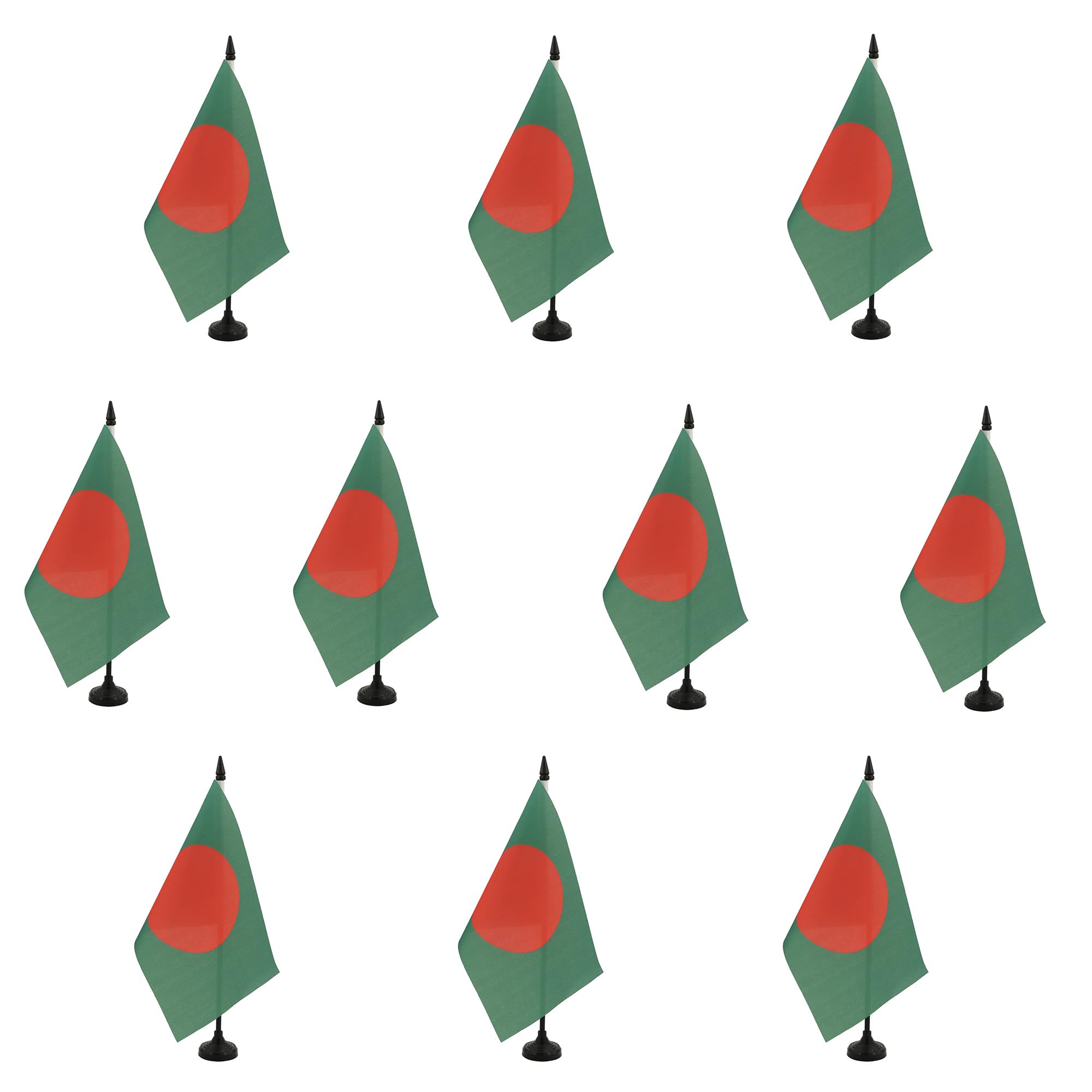 AZ FLAG - Set of 10 Bangladesh Table Flag 5'' x 8'' - 10 Small Bangladeshi Office Flags 100% Polyester 21 x 14 cm - Mini Desk Flag with 10'' Pole and Black Plastic Base โ image 1