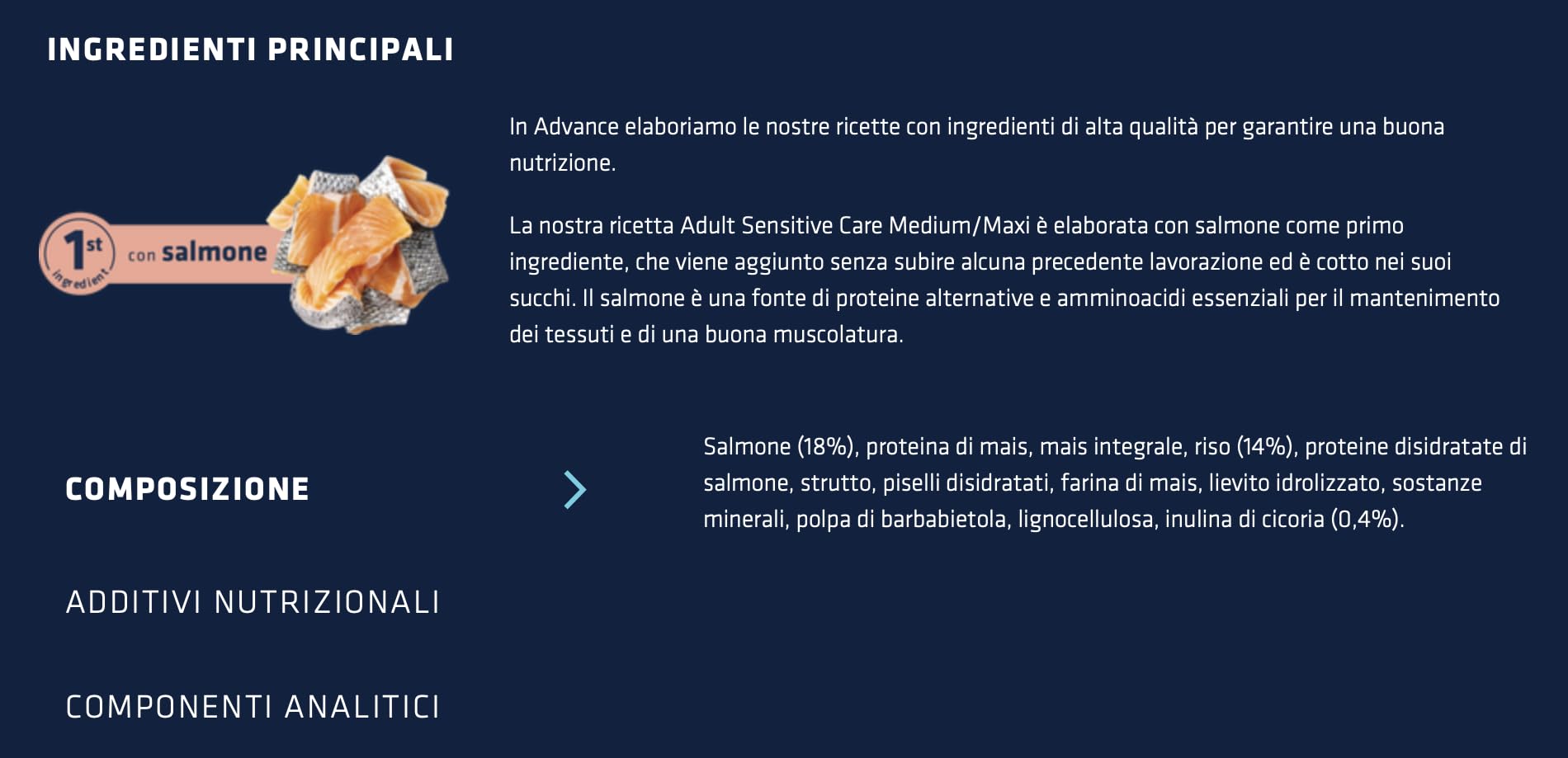 ADVANCE Cane ADULT SENSITIVE CARE MEDIUM/MAXI 12kg gusto Salmone | alimento secco completo per cani adulti, per aiutare la digestione, 1 confezione da 12kg.