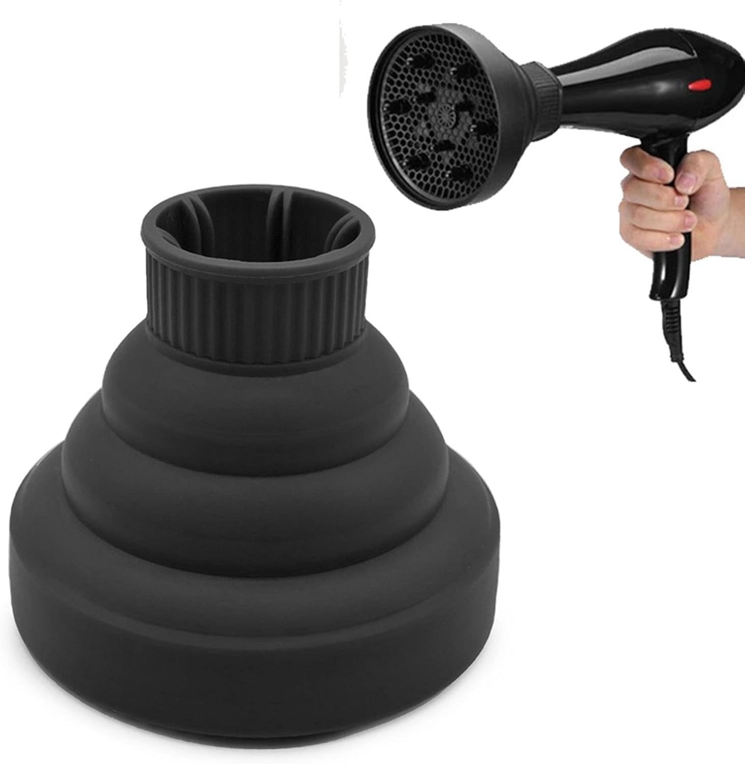 Universal Collapsible Silicone Hair Dryer Blower Diffuser Hairdressing Styling Tool Salon Curl Hair Blower Nozzle - Black-image-10