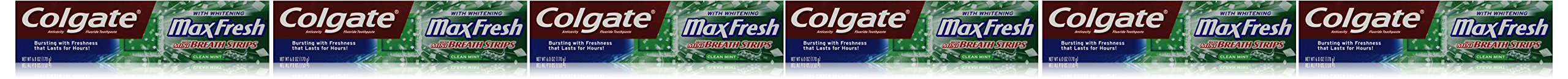 ColgateMax Fresh Toothpaste with Mini Breath Strips, Clean Mint, 6 Ounces (Pack of 6)