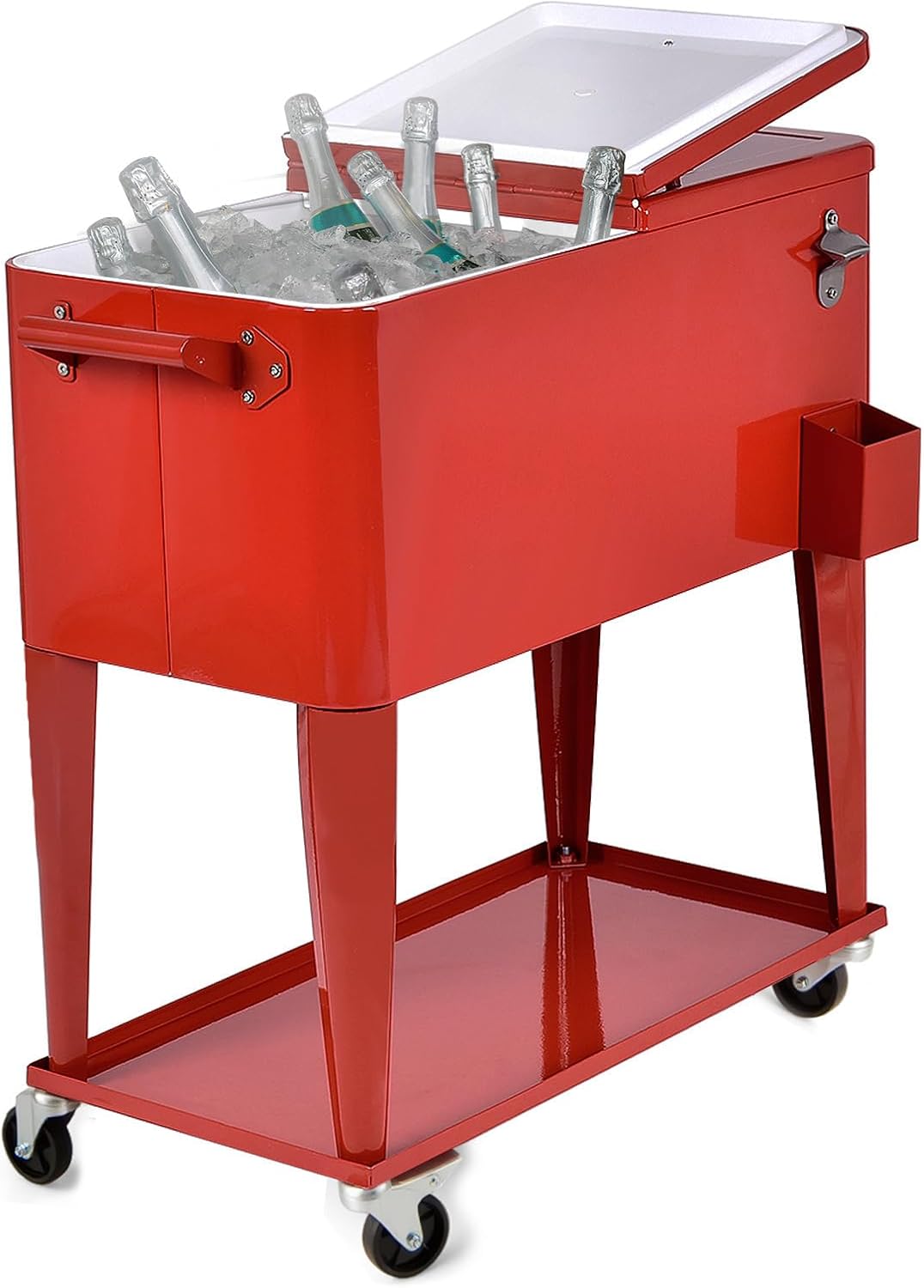 HAPPYGRILL 80 Quart Rolling Cooler Cart with Lockable Wheels, Outdoor Beer Beverage Cooling Ice Chest with Bottle Opener & Cap Catcher, for Party Poolside Backyard BBQ