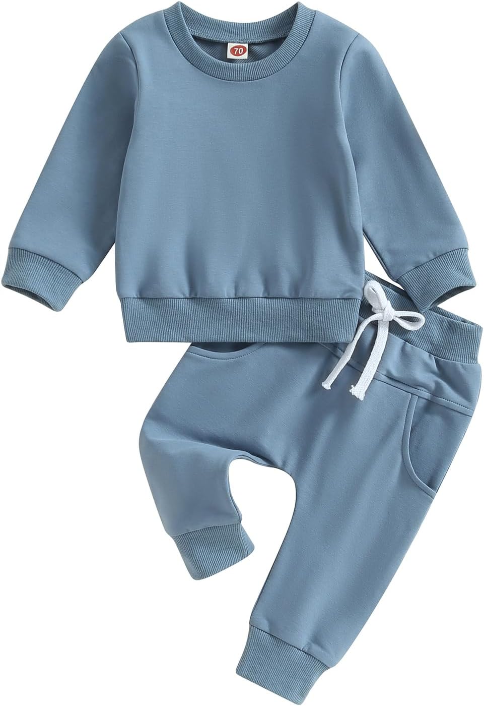 Thorn Tree Toddler Baby Boys Fall Outfits Long Sleeve Pull On Sweatshirt Elastic Waist Pants 2Pcs Solid Clothes Set