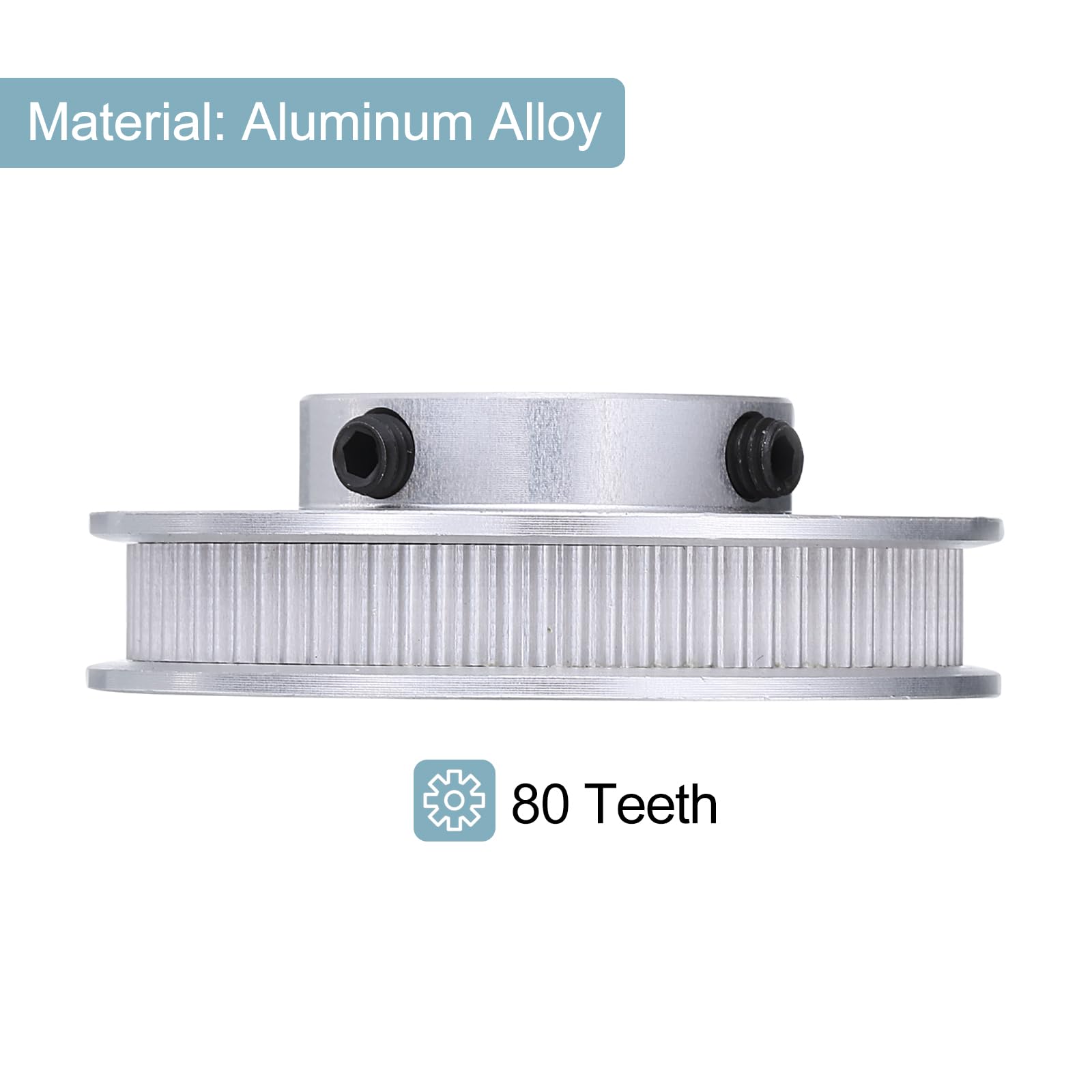 sourcing map Lot de 2 poulies synchrone GT-2 80 dents alésage de 25 mm, compatible avec courroie de 6 mm de largeur, poulie de distribution en alliage d'aluminium pour imprimante 3D, machine CNC