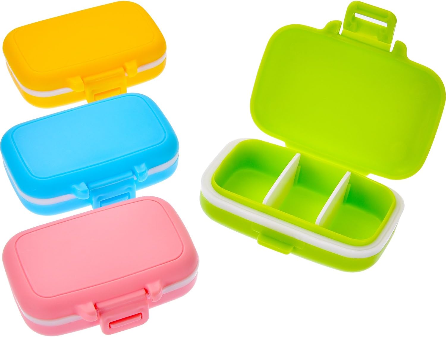 4 Pack Small Pill Cases Plastic Waterproof 3 Removable Compartments Pill Organizer Box Holder Medicine for Daily and Travel Use