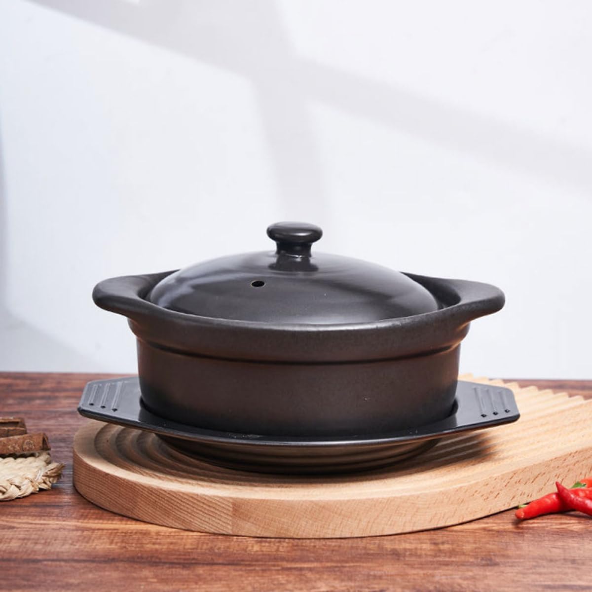 Garneck Pentola in Ceramica con Coperchio 1, 09 l Nera per Stufare