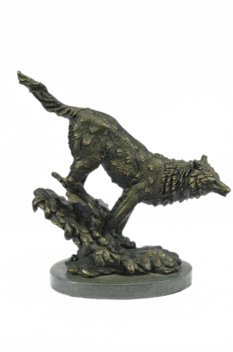 Brnz Handmade European Bronze Sculpture Hot Cast Museum Quality Howling Wolf Bronze Sculpture Statue by Bugatti Figurine-YDW-108-Decor Collectible Gift