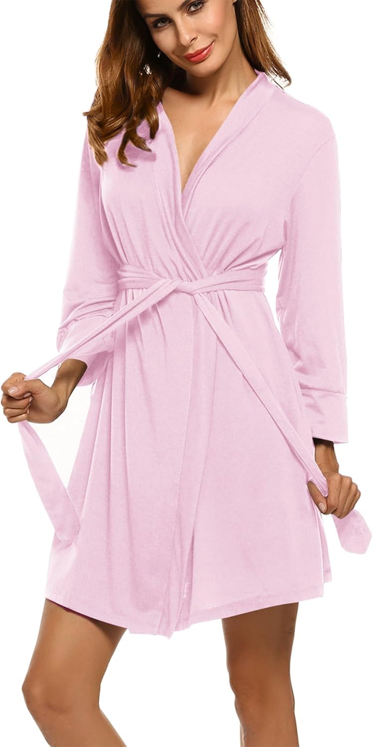 HOTOUCH Womens Robe Lightweight Short Knit Bathrobe Soft Ladies Sleepwear with Pockets