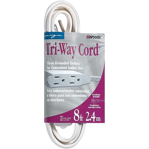 Woods 0609 609 SPT-2 Cube Tap Extension Cord; 16/3; 8 Ft; 8 Foot; White
