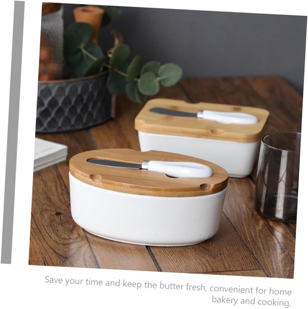 Ceramic Butter Dish with Lid and Cutter Airtight Butter Storage Container for Kitchen Tableware Nordic Style for Household Use