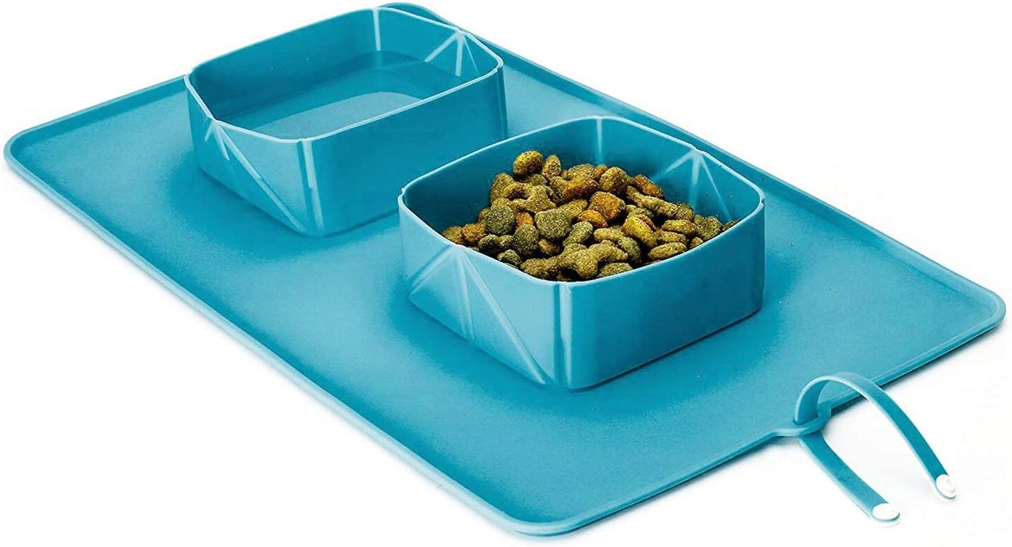 BizAmzz Cat Dish Travel Bowl. Portable Double Roll Up Pet Bowls With Carry Case