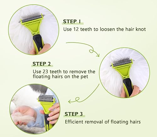 Miniatura 8 de Pecute - juego de herramientas y peine desenredante. Hoja doble, peine tipo rastrillo + cepillo para acicalar. Remueve pelo de la capa inferior,