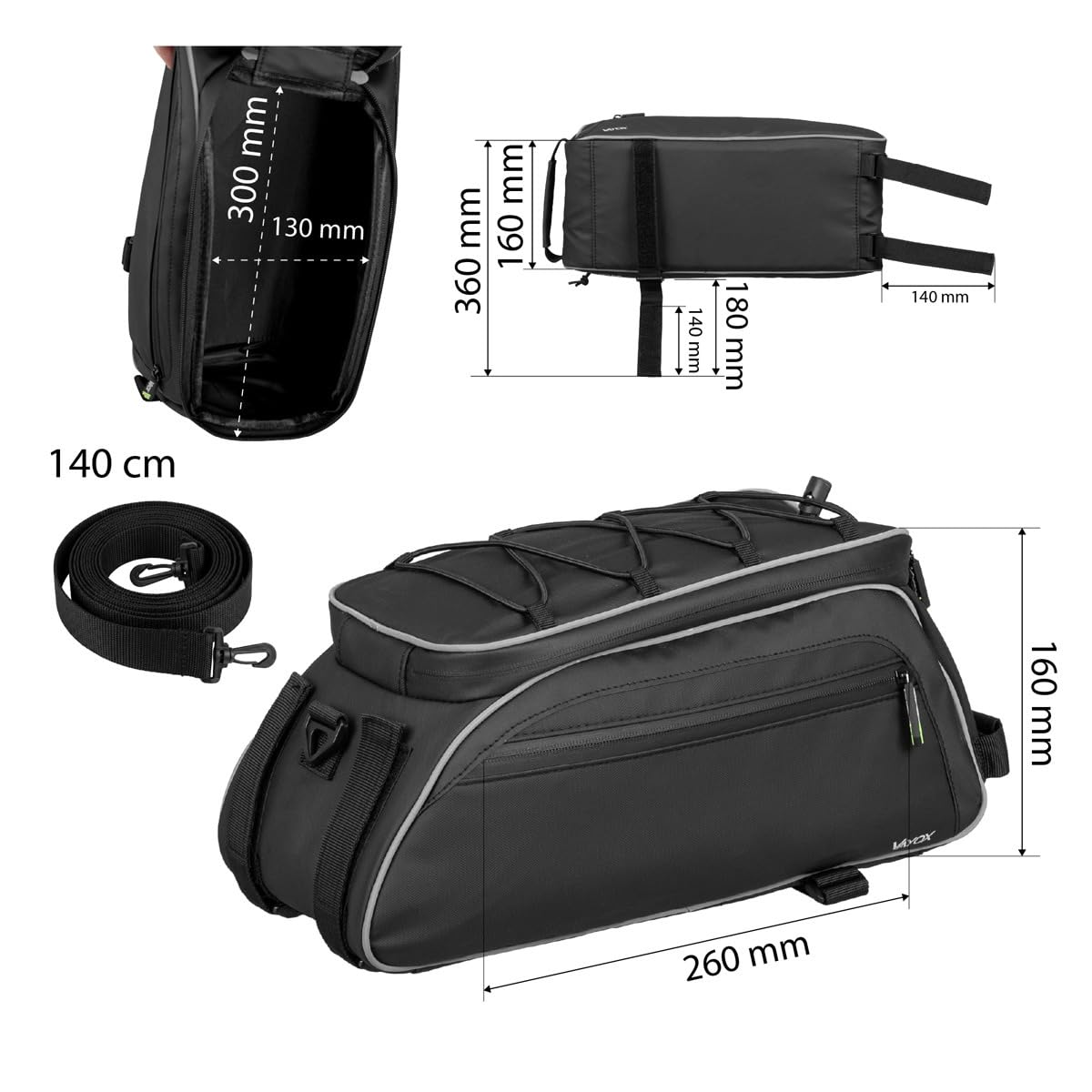 VAYOX 10L-29L fahrradtasche Erweiterbar fahrradtaschen für gepäckträger Hinten satteltaschen für Fahrrad 3-in-1 Umhängetasche Regenüberzug Klettverschluss Faltbare Kofferraumtasche Touren