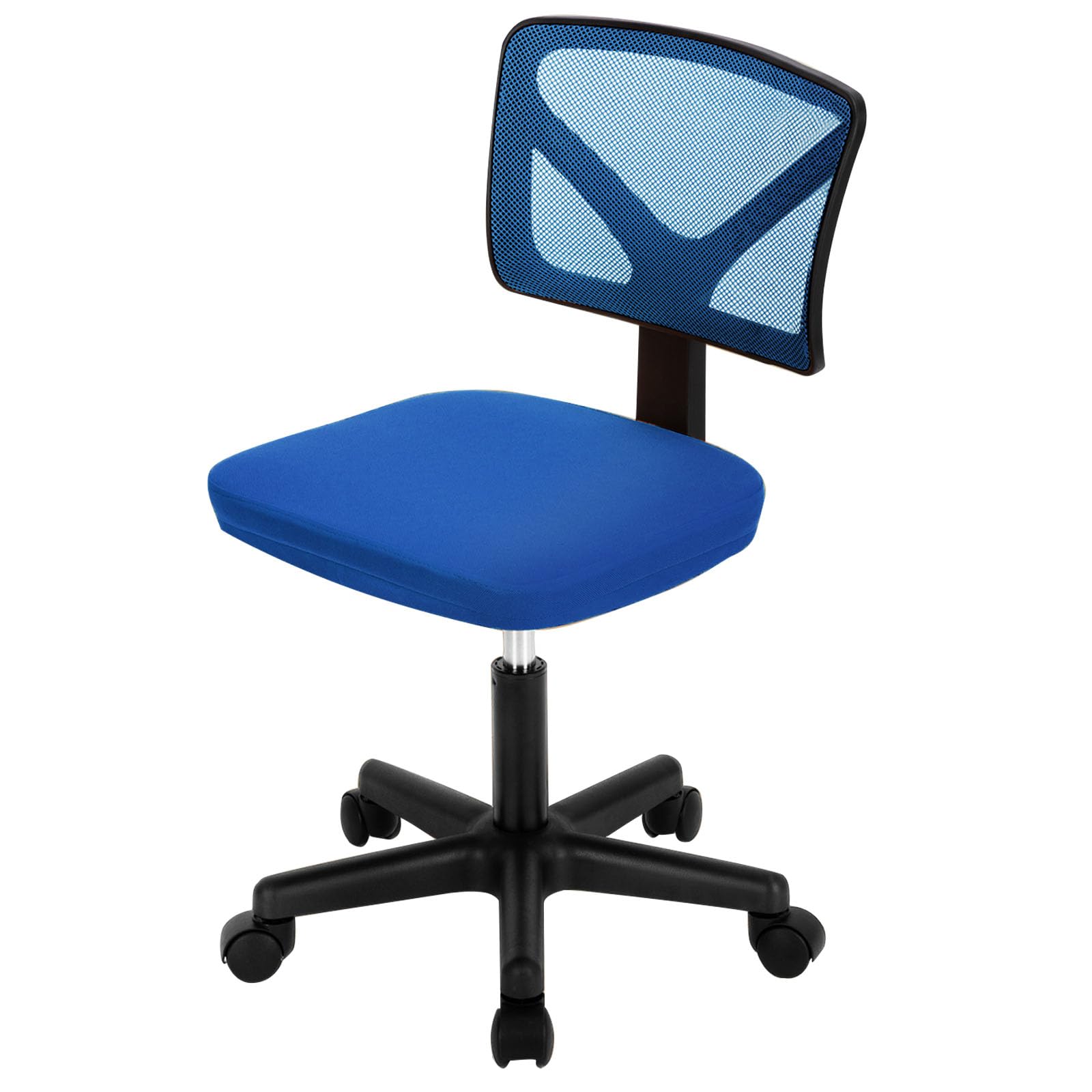 SURFOU Silla de Oficina, Silla de Escritorio, Silla giratoria con Ruedas, sin reposabrazos, Azul, Silla de Ordenador de Malla Baja, Adecuada para el hogar, Dormitorio, Estudio, niños, Estudiantes,