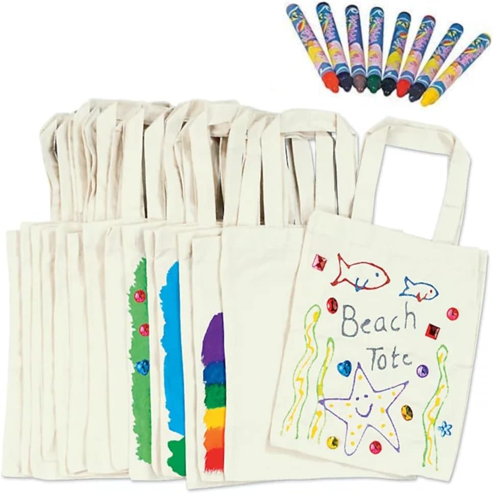 German Trendseller® - 10 pack small cotton bags for painting with free fabric pens ┃kindergarten┃mini fun toys┃giveaway ┃children´s birthday