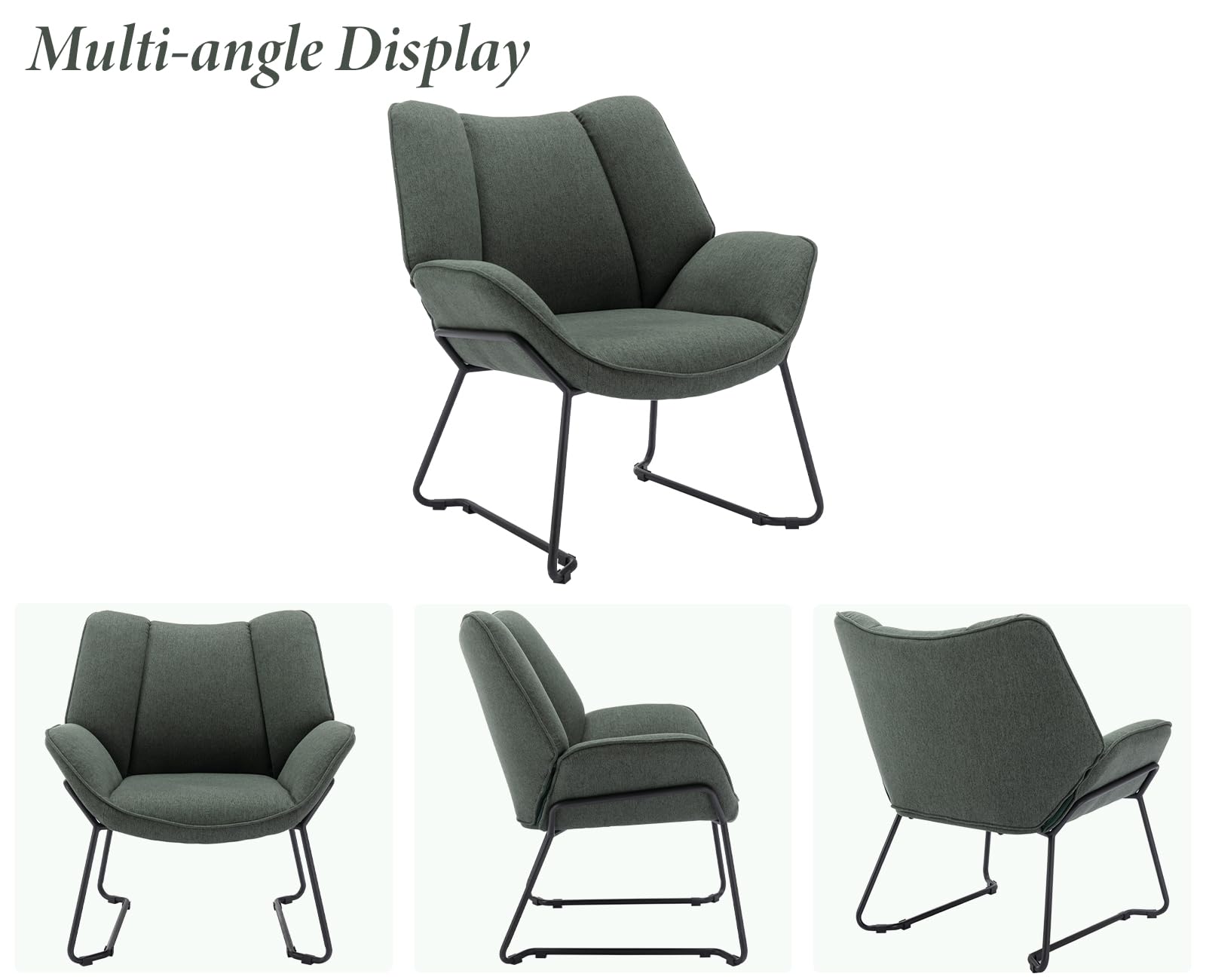 Ya-Home Poltrona Imbottita Sedia da Salotto Moderno con Gambe in Metallo Poltroncine Salotti in Tessuto di Lino Poltroncina con Braccioli per Camera da Letto/Soggiorno, Verde
