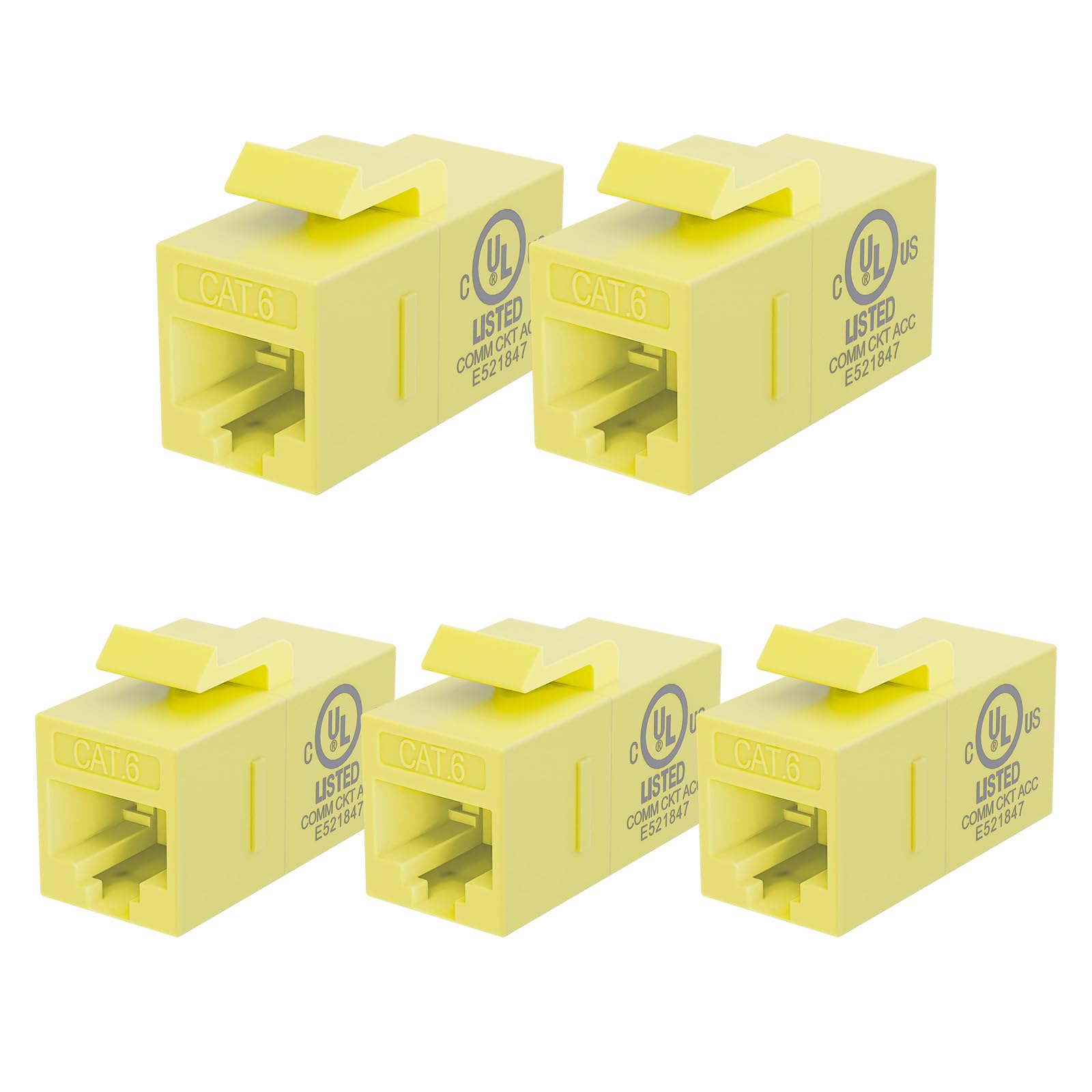 VCE UL-Listed CAT6 Keystone Coupler 5-Pack, Ethernet Coupler Female to Female, RJ45 Coupler for CAT6/CAT5e/CAT5, Keystone Jack, Yellow